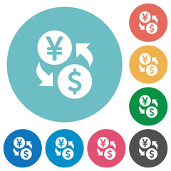 Yen Dollar money exchange flat round icons