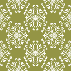 Fototapeta na wymiar White floral seamless design on olive green background