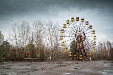 Ferris wheel in abandoned amusement park in Chernobyl exclusion zone, Pripyat, Ukraine