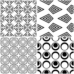 Geometric patterns. Black elements on white backgrounds