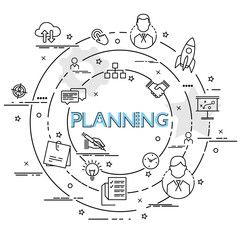 Flat colorful design concept for Planning. Infographic idea of making creative products..Template for website banner, flyer and poster.