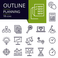 Set of outline icons of Planning..Modern icons for website, mobile, app design and print.