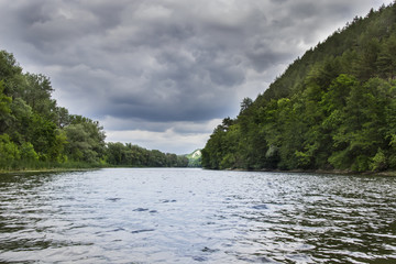 beautiful quiet river with dark water
