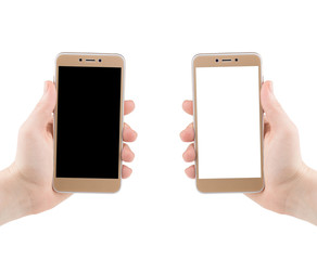 Man hand holding the black and white smartphone