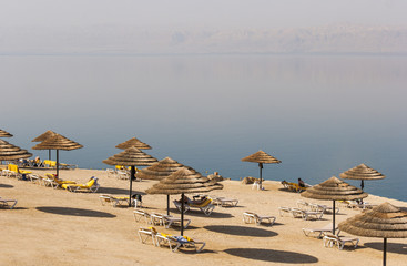 Beach on the Dead sea, one of the world's saltiest lake