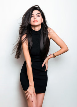 beautiful young woman with long black hair