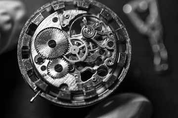 Dismantled mechanical watch, wrist watch