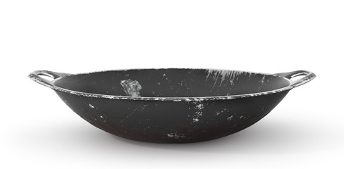 Vintage Wok pan isolated on a white background. 3d illustration © sveta