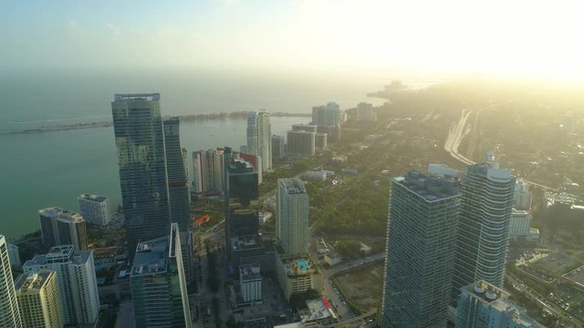 Aerial drone video sunset Brickell Miami Florida 4k 60p