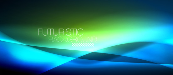 Neon glowing wave, magic energy and light motion background