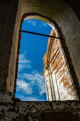 The sky in the window of the old temple