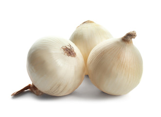 Fresh ripe onions on white background