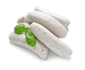 Delicious sausages on white background