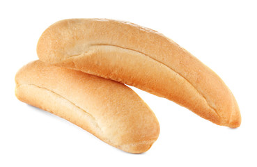 Fresh tasty rolls of bread isolated on white