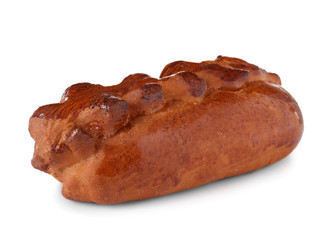 Fresh tasty bun on white background