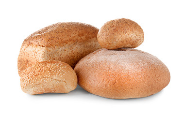 Fototapeta na wymiar Variety of fresh tasty bread on white background
