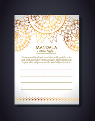 golden mandala boho style flyers vector illustration design