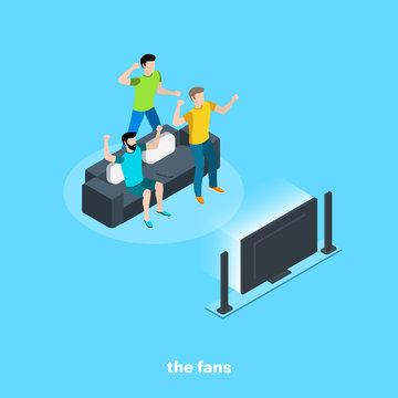 fans are sick for football watching TV, isometric image