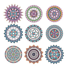 mandalas colors boho style set vector illustration design