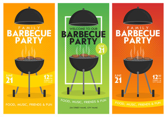Lovely vector barbecue party invitation design template set. Trendy BBQ cookout poster design - obrazy, fototapety, plakaty