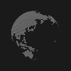 White dotted 3d earth world map globe in black background. Vector illustration