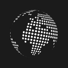 White dotted 3d earth world map globe in black background. Vector illustration