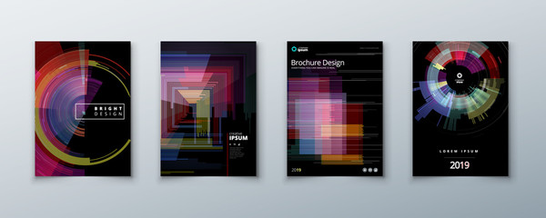 Trendy glitch covers design with geometric pattern. Modern vector illustration.