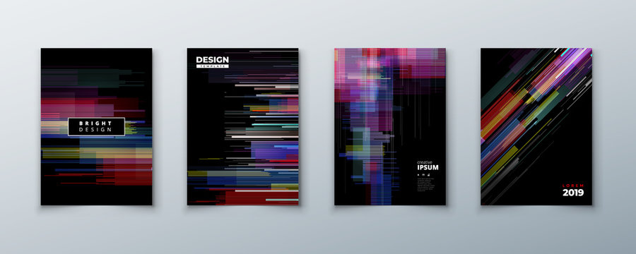 Trendy glitch covers design with geometric pattern. Modern vector illustration.