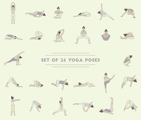 Set of twenty six yoga poses