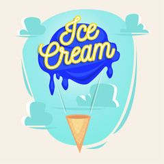 Ice cream as balloon illustration with lettering. Concept vector illustration.