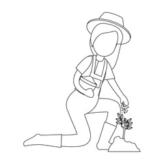 woman gardener planting avatar character vector illustration design