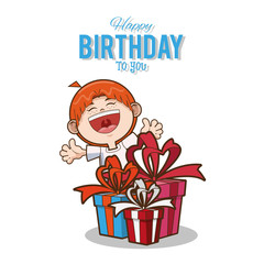 Kid happy birthday card cartoon icon vector illustration graphic design