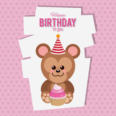 Obraz na płótnie Canvas Happy birthday monkey cartoon card icon vector illustration graphic design
