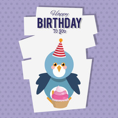 Happy birthday bird cartoon card icon vector illustration graphic design