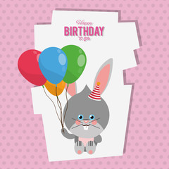 Happy birthday bunny cartoon card icon vector illustration graphic design