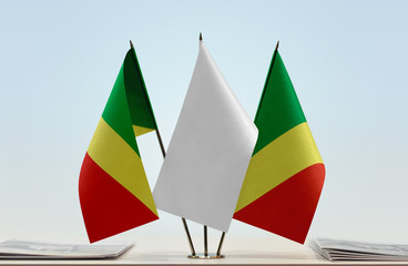 Two flags of Republic of the Congo with a white flag in the middle