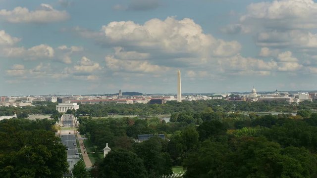Time lapse view of Washington DC Cloudy Blue Skies Aerial