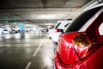 cars in parking garage interior