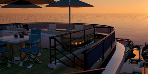 Fototapeta premium Extremely detailed and realistic high resolution 3D illustration of a luxury super yacht with a helicopter, a swimming pool and a jacuzzi