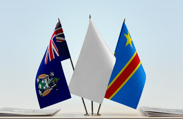 Flags of Ascension Island and Democratic Republic of the Congo (DRC, DROC, Congo-Kinshasa) with a white flag in the middle