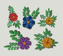 cute flowers set icons vector illustration design