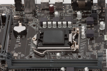 Modern, new, motherboard isolated close up view