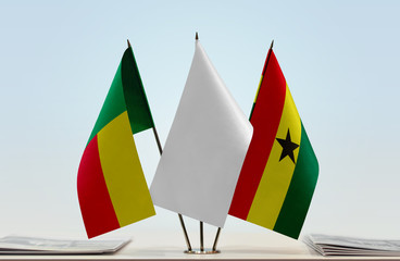 Flags of Benin and Ghana with a white flag in the middle