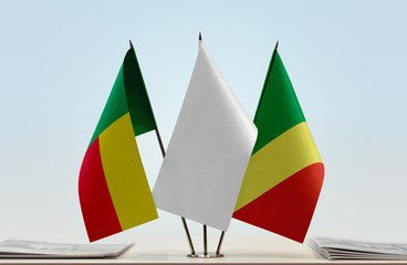 Flags of Benin and Republic of the Congo with a white flag in the middle
