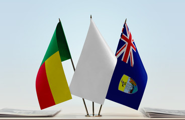 Flags of Benin and Saint Helena with a white flag in the middle