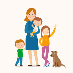 mother standing with her three children