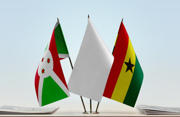 Flags of Burundi and Ghana with a white flag in the middle