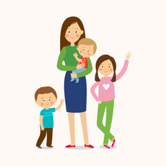 Mother with three children. Happy family.