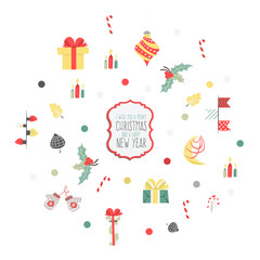 Set of Christmas graphic elements on a white background, collection design elements, vector images