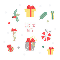 Set of Christmas graphic elements on a white background, collection design elements, vector images